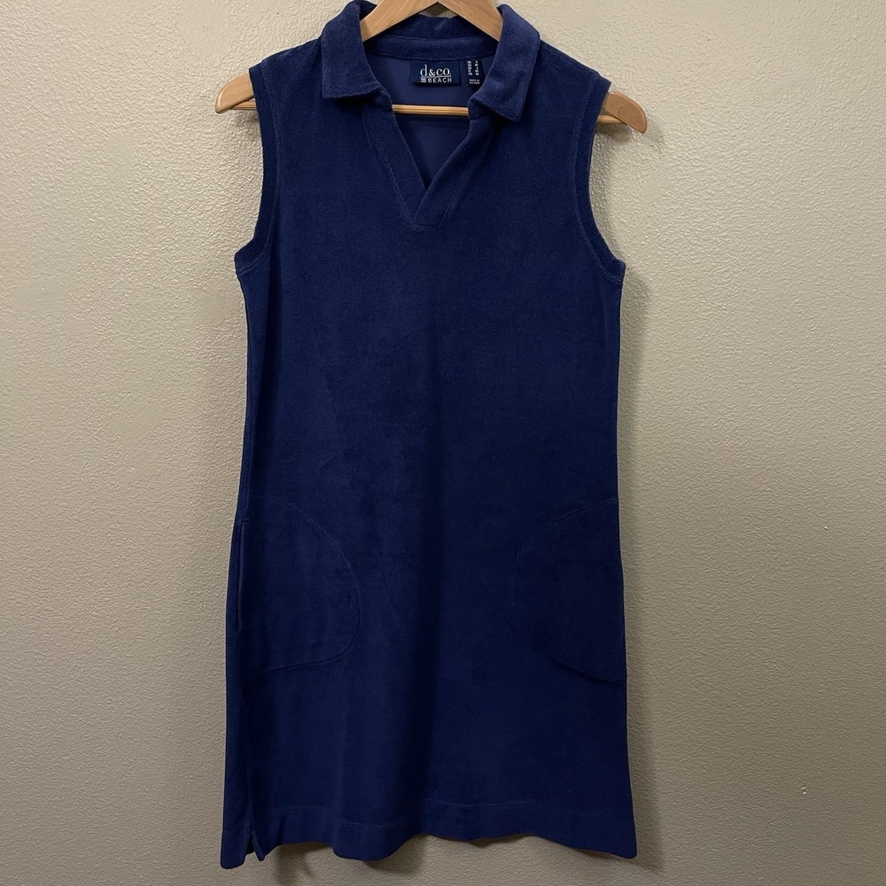 D & Co Beach Sleeveless Collared Terry Dress Cover Up Pockets‎ Vacation Sz S